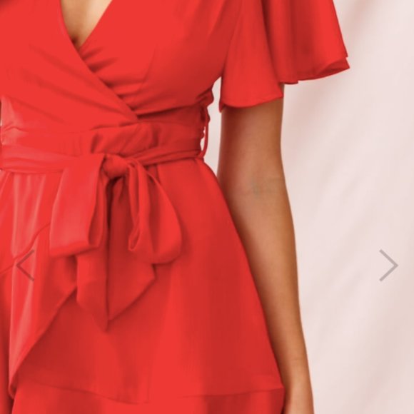 Cami Angel Sleeve Faux Wrap Dress Red 